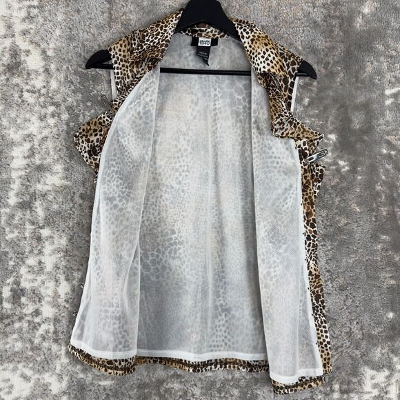 Studio 1940 Womens Size M Leopard Ruffle V Neck Button Top Sleeveless Shirt - Picture 3 of 8